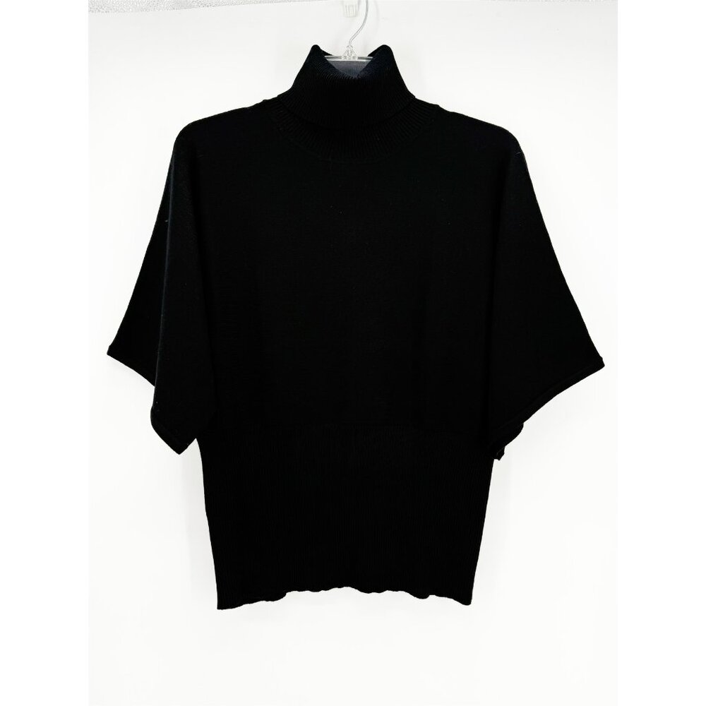 MK METRIC KNITS Turtleneck Short Sleeve Sweater STYLE# 52405 BLACK S - Picture 2 of 8